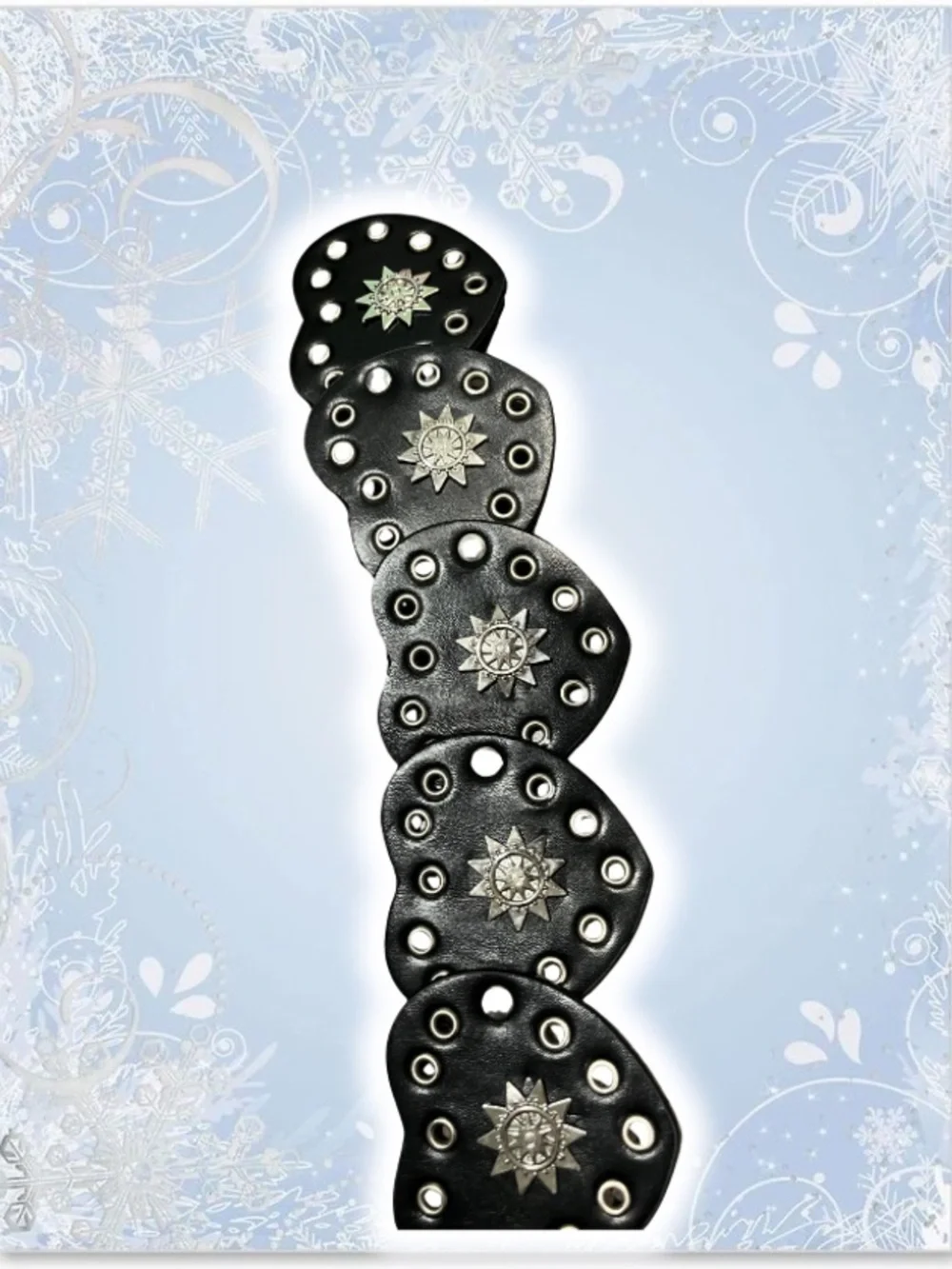 Wide Black Heart & Sun Studded Bracelet